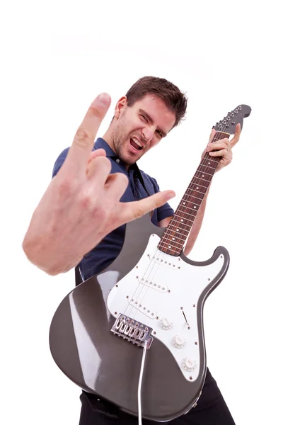 Rockstar con in mano una chitarra elettrica — Foto Stock