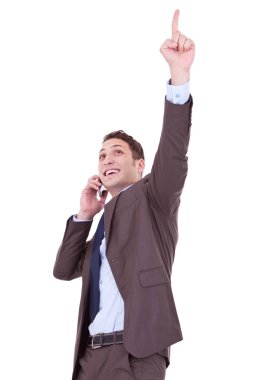 Happy business man with cellular phone clipart