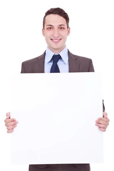 Business man showing blank signboard — Stock Photo, Image