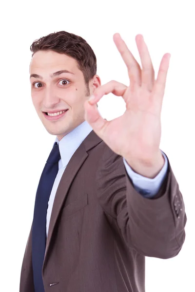 Negócio homem de negócios com gesto OK — Fotografia de Stock