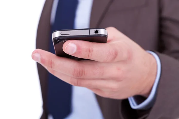 Platte mobiele telefoon in zakenman hand — Stockfoto