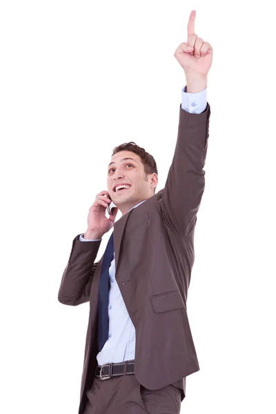 Homem de negócios feliz com telefone celular — Fotografia de Stock