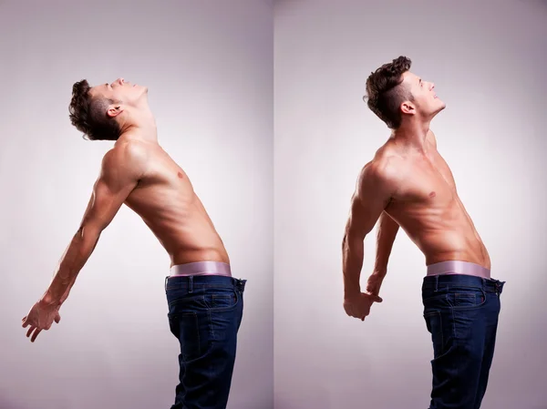 Two artistic portraits of young topless man — Stock Photo, Image
