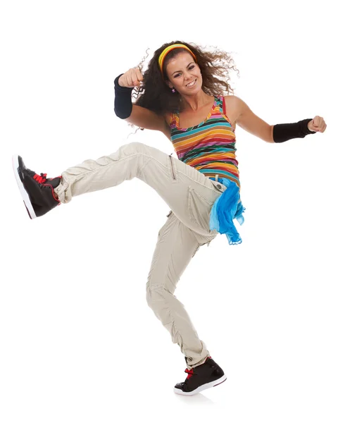 Woman dancer kicking and dancing — Stock Photo, Image