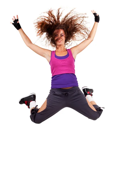 Donna appassionata ballerina che salta — Foto Stock