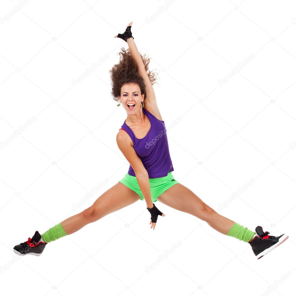 Woman dancer jumping and dancing