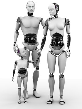 Robot man, woman and child. clipart