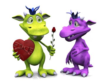 Toon monster giving rose to girl monster. clipart