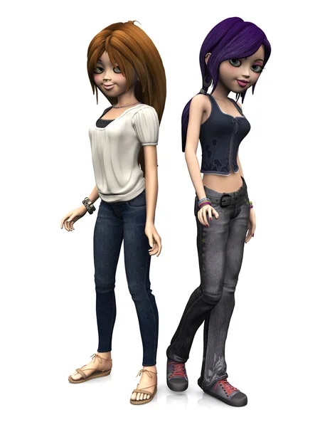 Dos chicas adolescentes de dibujos animados fresco . — Foto de Stock