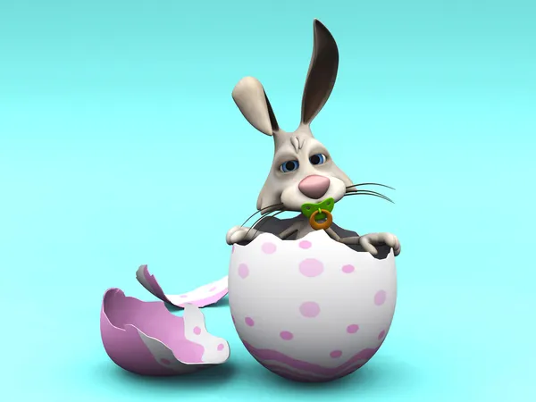 Conejo de Pascua de dibujos animados recién nacido en cáscara de huevo . — Foto de Stock