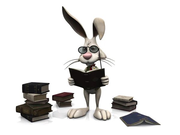 Coniglio dei cartoni animati leggere un libro . Fotografia Stock