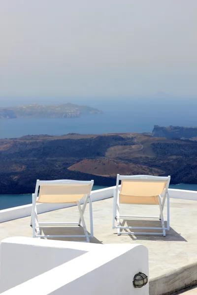 Vista sobre la caldera y el mar desde el balcón — Foto de Stock