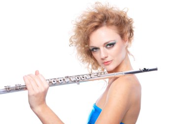 Portrait of a woman playing flute clipart