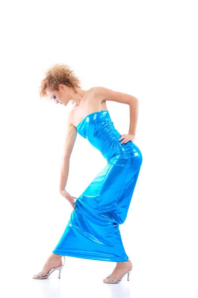 Mujer en vestido azul — Foto de Stock
