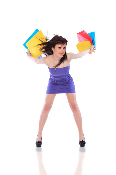 Kobieta z kolorowe torby na zakupy — Zdjęcie stockowe
