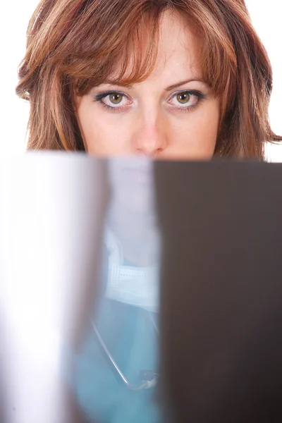 Portrait of thoughtful female doctor — Stock Photo, Image