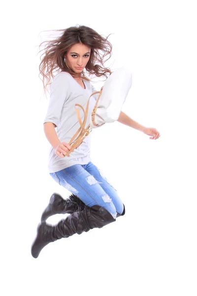 Dorywczo kobiety skoki — Zdjęcie stockowe