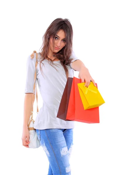 Mujer encantadora con bolsas de compras — Foto de Stock