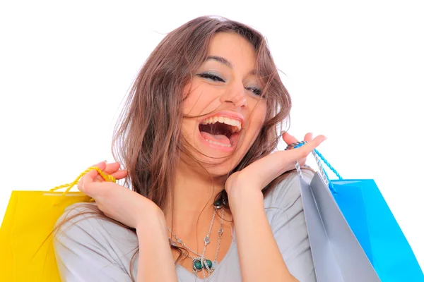 Mooie vrouw met shopping tassen — Stockfoto