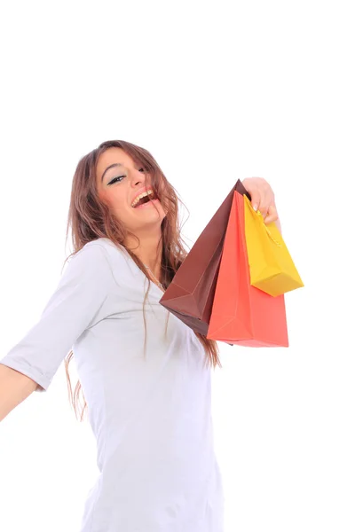 Mulher encantadora com sacos de compras — Fotografia de Stock