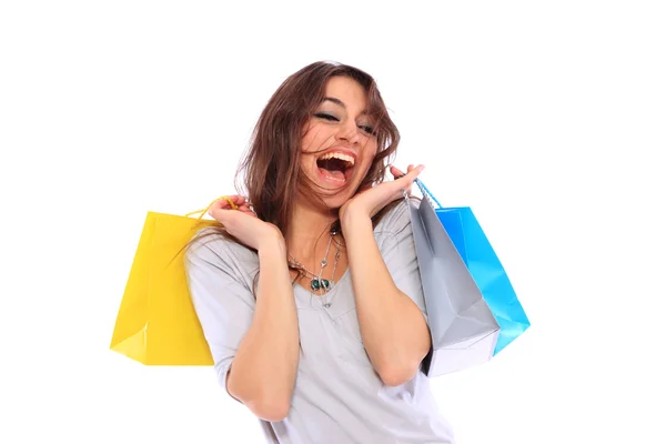 Mujer encantadora con bolsas de compras —  Fotos de Stock