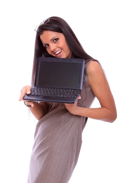 Dizüstü bilgisayarı olan iş kadını — Stok fotoğraf