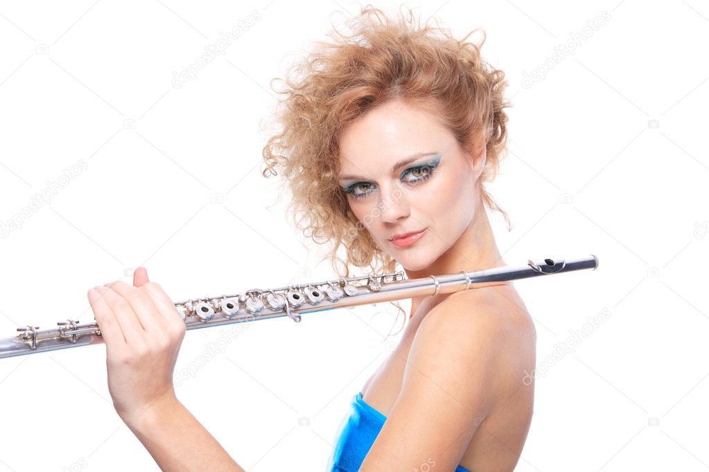 Portrait of a woman playing flute