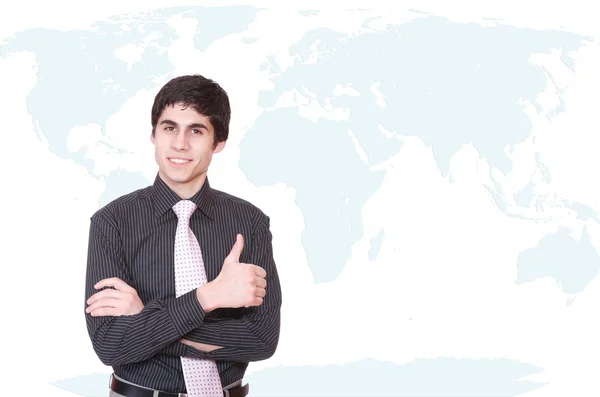 Hombre de negocios con mapa del mundo — Foto de Stock