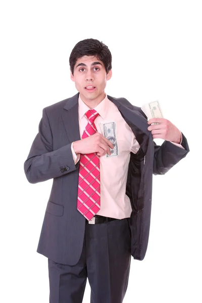 Un homme d'affaires tient de l'argent dans une main — Photo