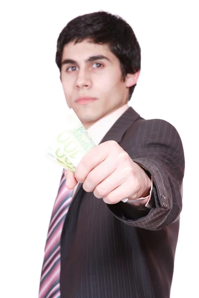 Biznesmen trzyma pieniądze w ręce — Zdjęcie stockowe