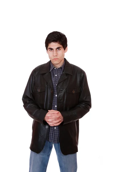 Yakışıklı bir erkek deri ceket — Stok fotoğraf