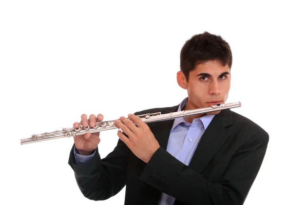 Hombre tocando su flauta. — Foto de Stock