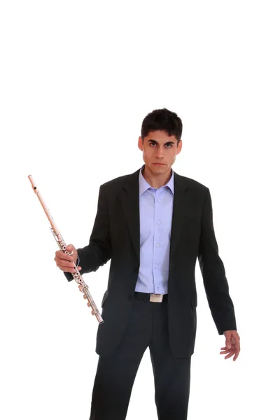 Чоловік грає свою флейту . — стокове фото