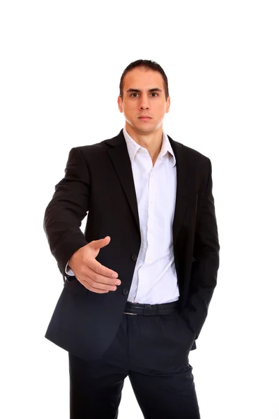 En affärsman med en öppen hand — Stockfoto
