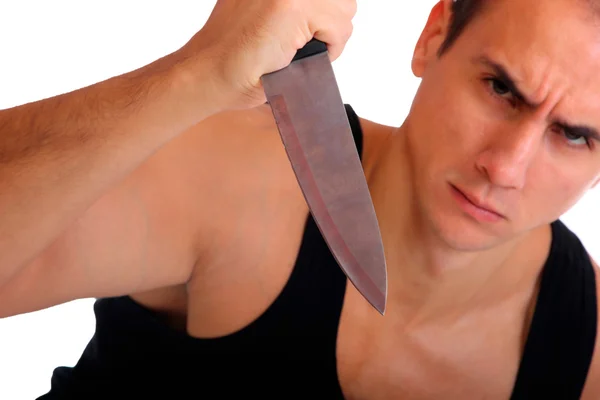 Model mężczyzna trzyma nóż — Zdjęcie stockowe