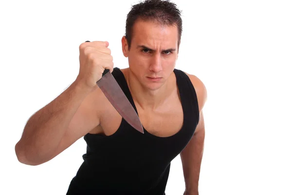 Modelo masculino segurando uma faca — Fotografia de Stock