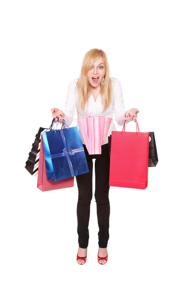 Mujer feliz con bolsas de compras —  Fotos de Stock
