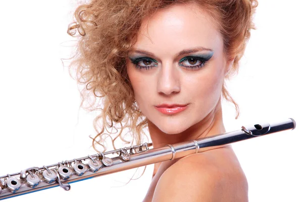 Portrait d'une femme jouant de la flûte — Photo