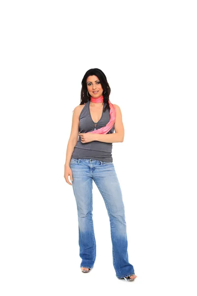 Jovem, em forma e mulher sexy em jeans — Fotografia de Stock