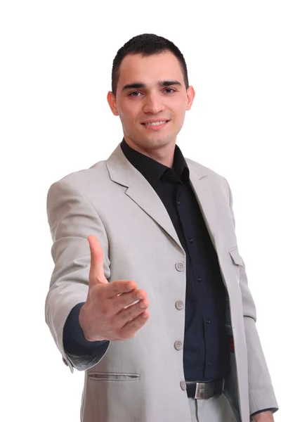 Een zakenman met een open hand — Stockfoto