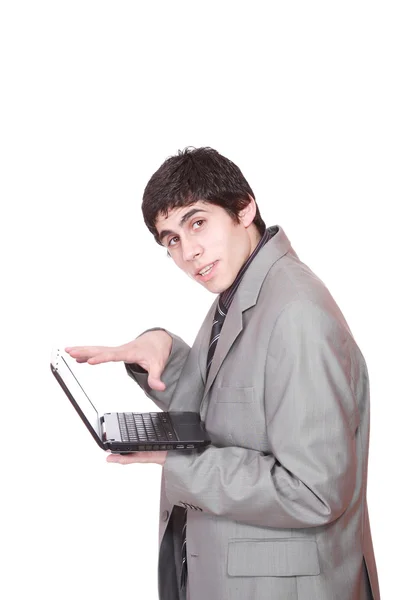 En attraktiv affärsman med sin laptop — Stockfoto