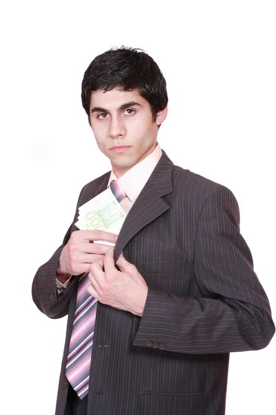 Businessman holds money in a hand — Stock Photo, Image