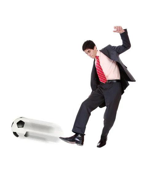 Empresario con una pelota de fútbol —  Fotos de Stock