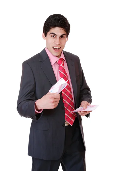 Businessman holds money in a hand — Stock Photo, Image