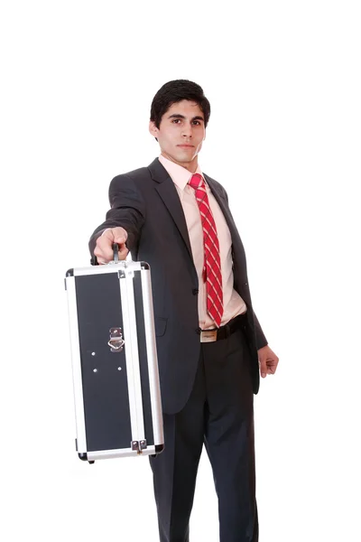 Empresario sosteniendo un maletín. — Foto de Stock