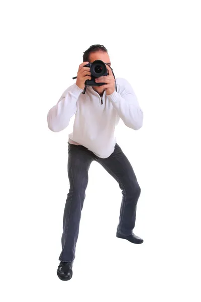 Retrato de fotógrafo masculino com câmeras — Fotografia de Stock