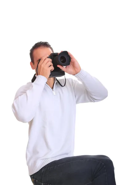 Портрет фотографа чоловічої статі з камерами — стокове фото