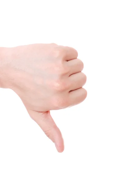 Kciuk w dół znak z męskiej ręki — Zdjęcie stockowe