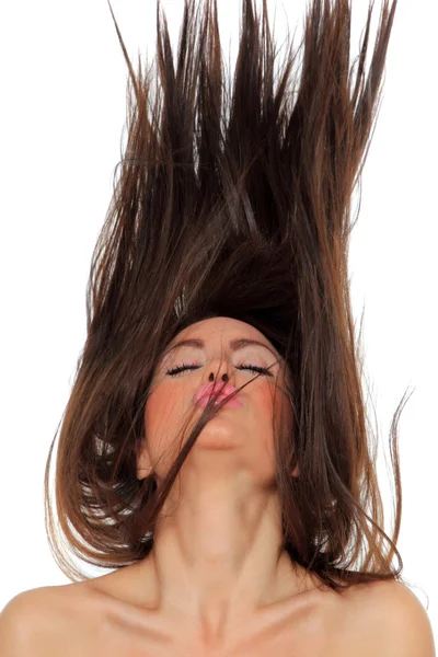 Retrato de una hermosa chica con el pelo volador —  Fotos de Stock