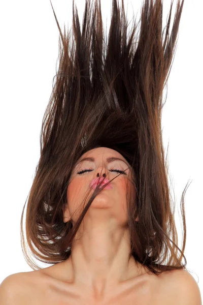 Retrato de uma menina bonita com cabelo voador — Fotografia de Stock